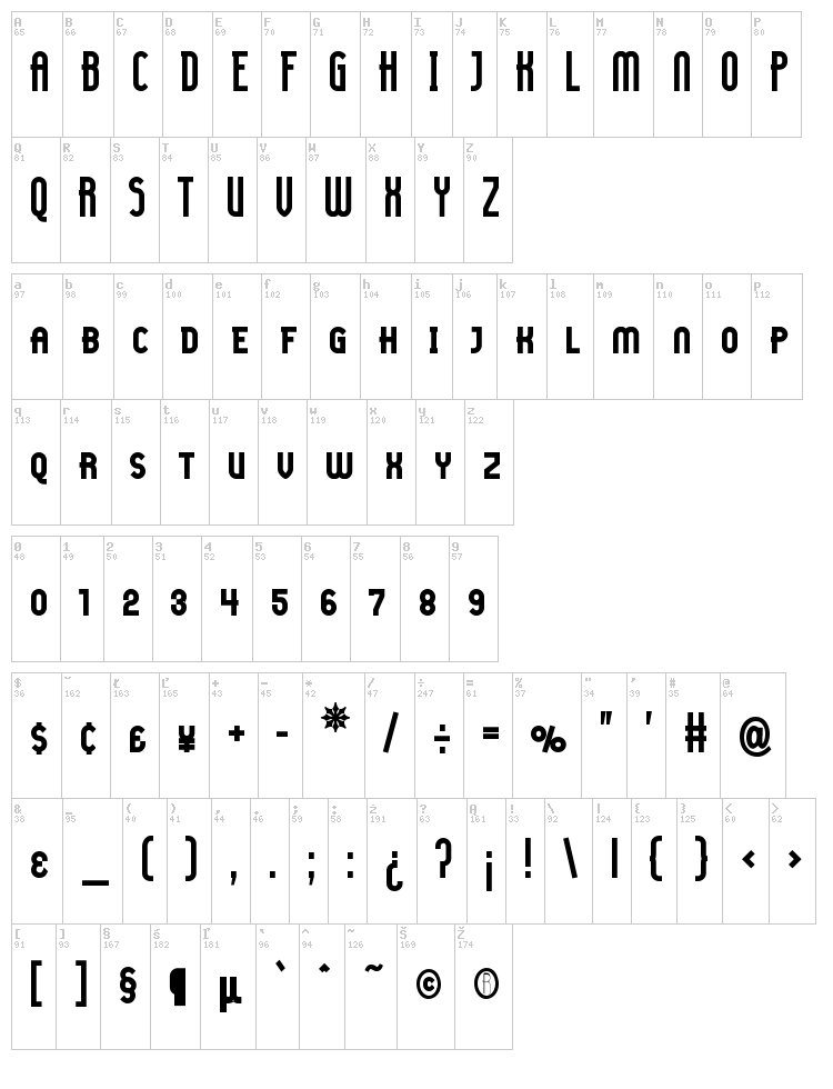 Lady Ice font map