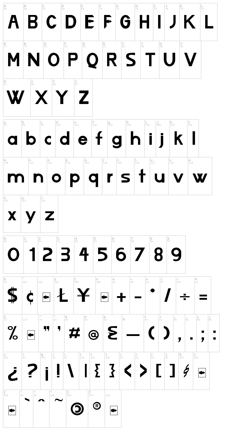 Lizard font map