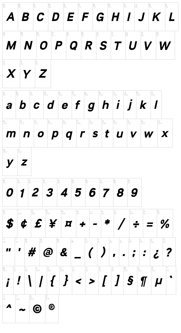 Lunchtype 21 font map