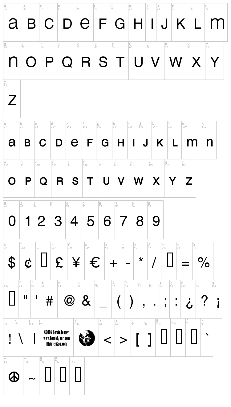 Mean 26 Sans font map