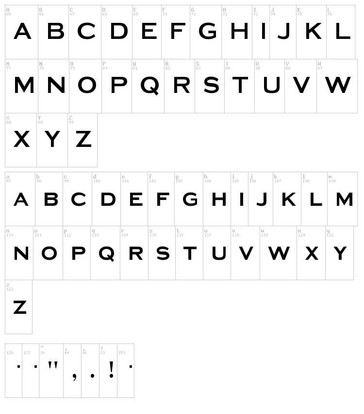 Media Gothic font map