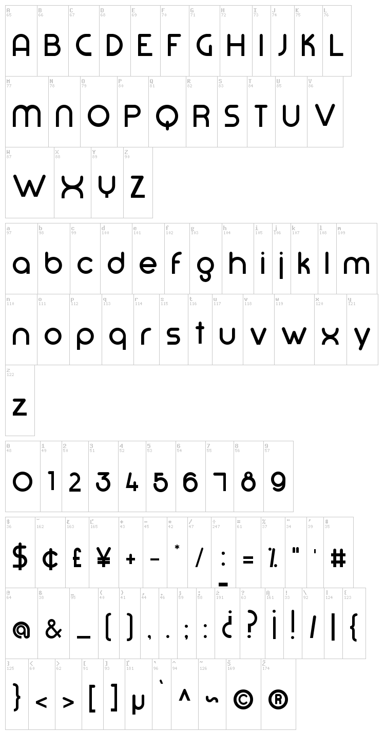Mode G font map