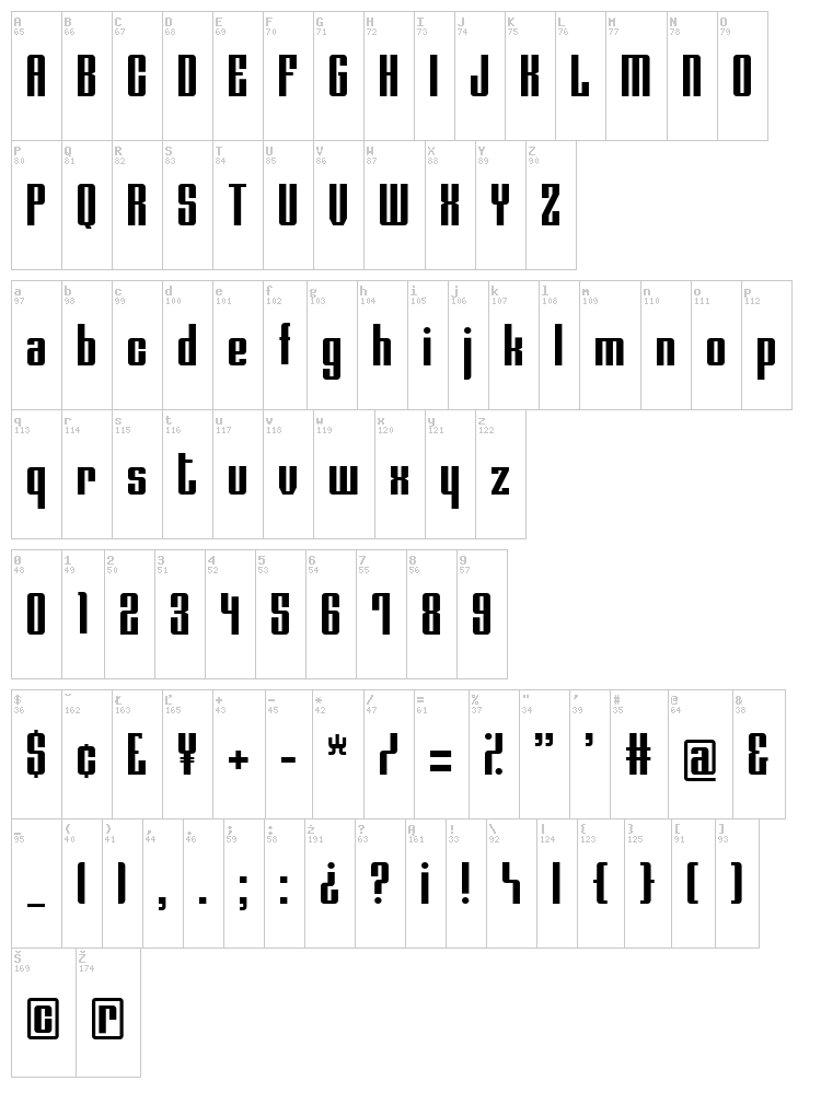 Night Train 382 font map