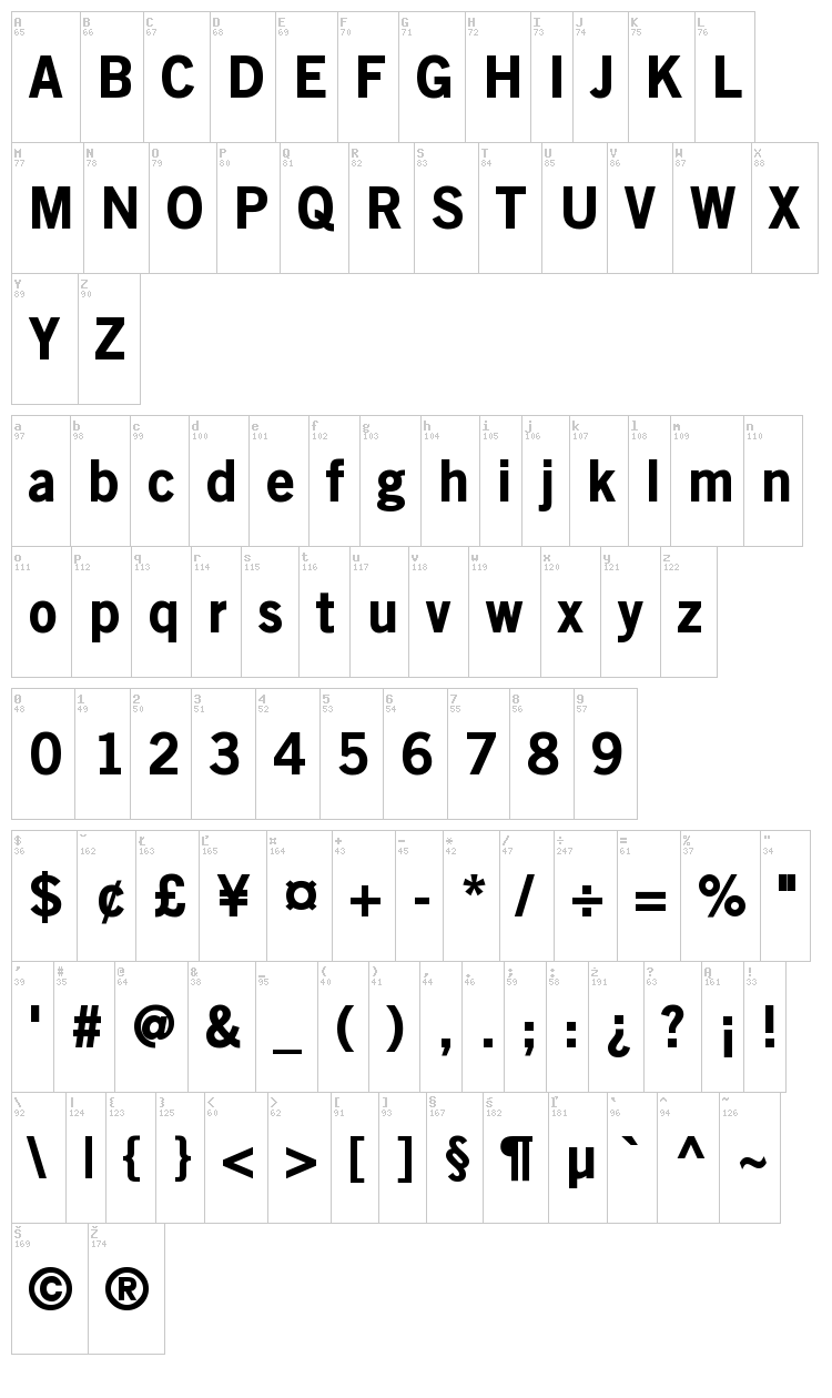 Old Sans Black font map