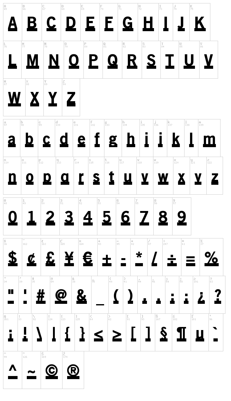Old Sans Black font map
