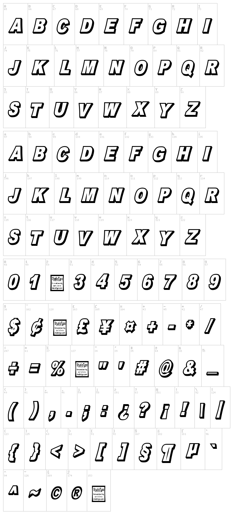 Omniblack font map