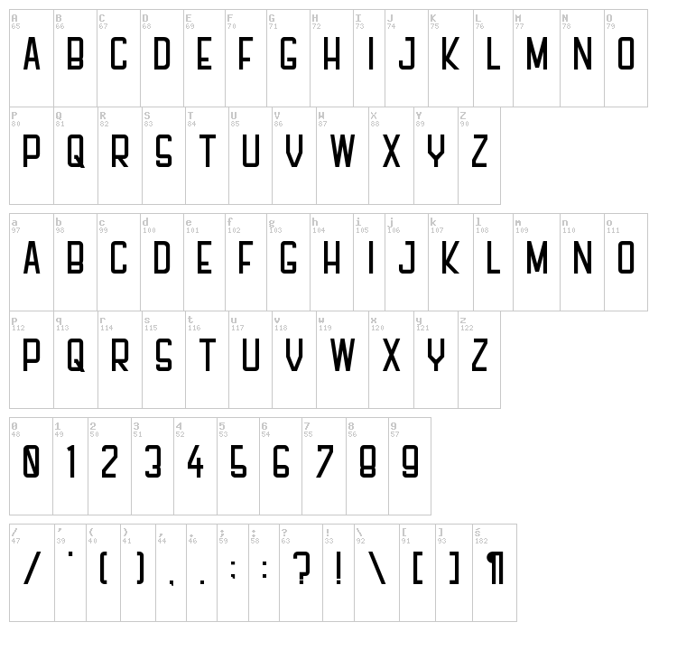 PFHall font map