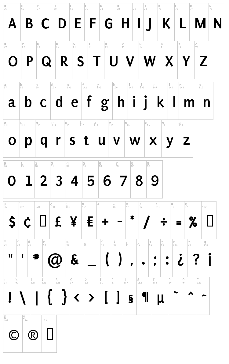 Puritan font map