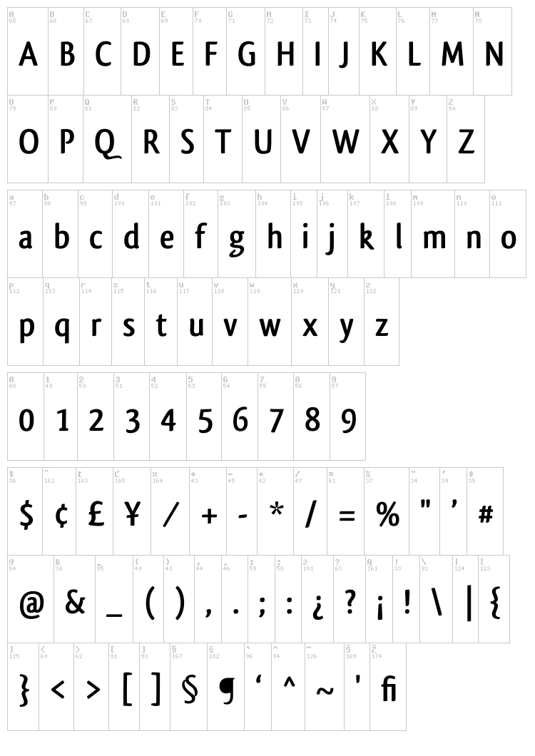 Qlassik font map
