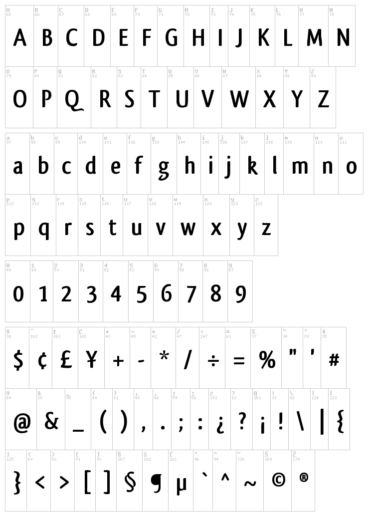 Qlassik font map