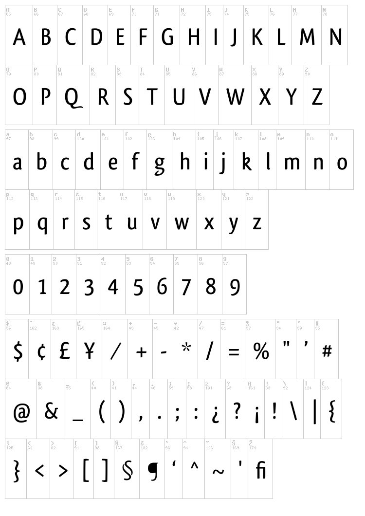 Qlassik font map