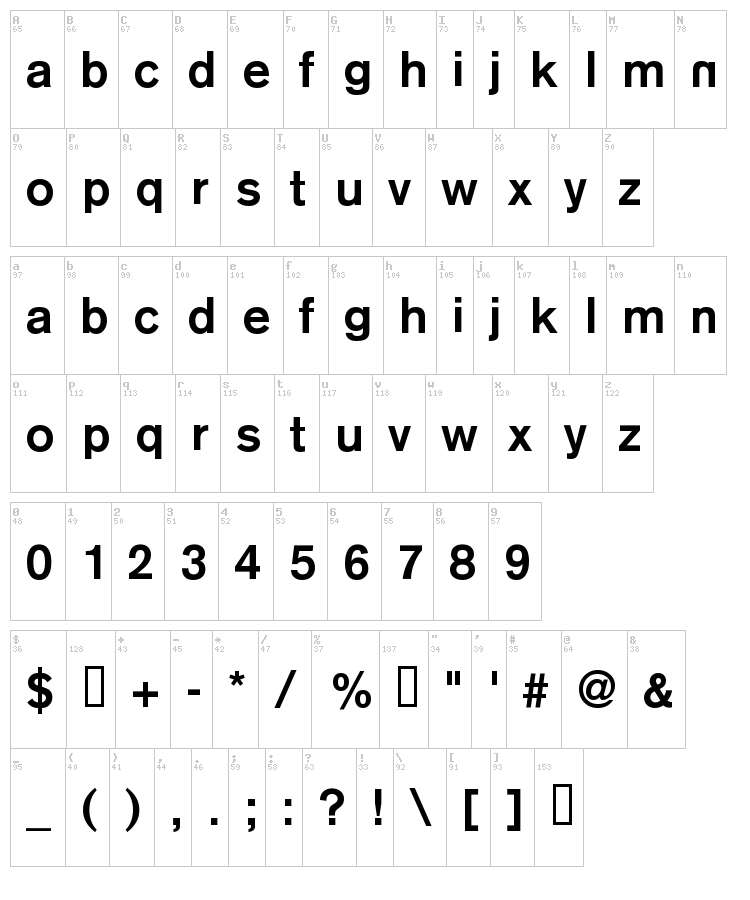 Reznor Broken font map