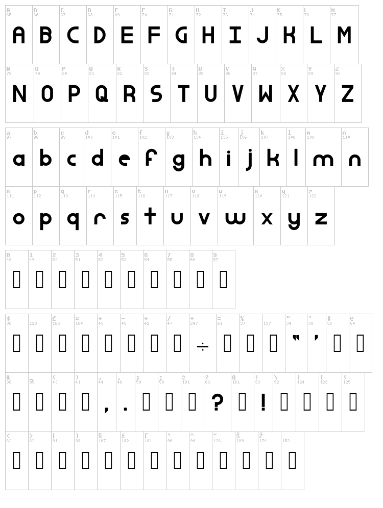 Simple Dandy font map