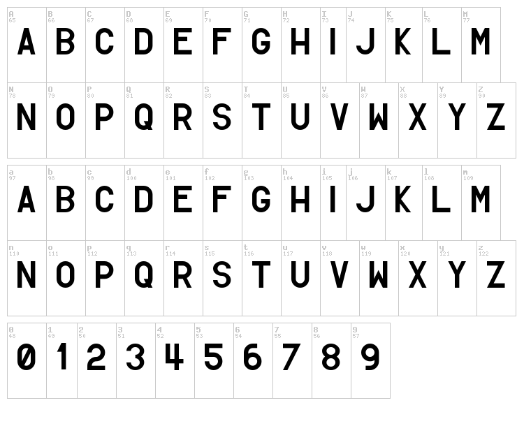 Simpleton Gothic font map