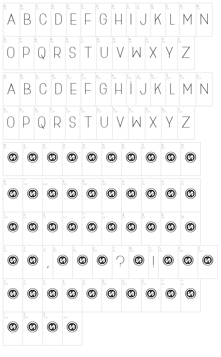 Skinny Jeans font map