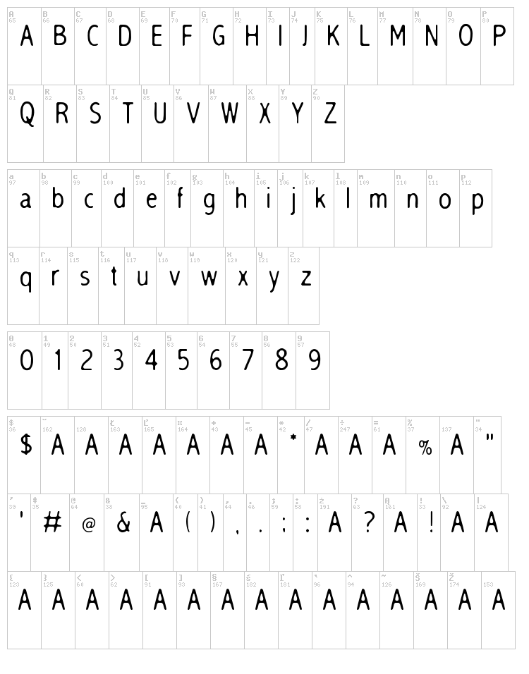 Sleep Talk font map