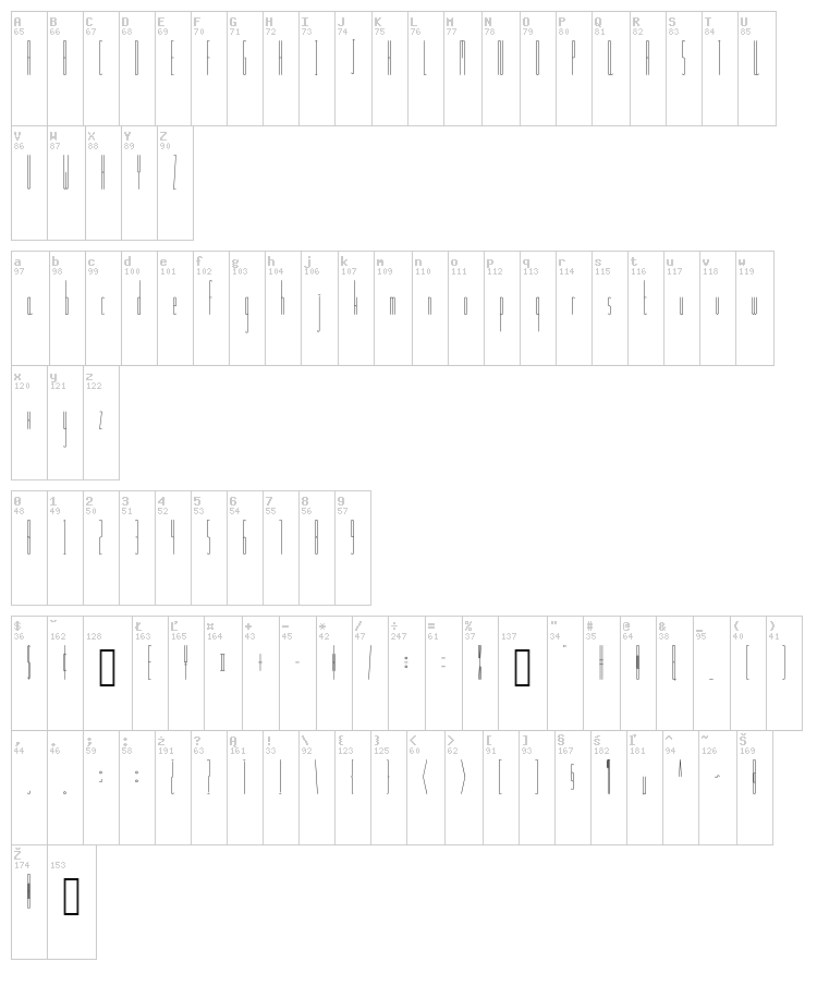 Slendergrey font map