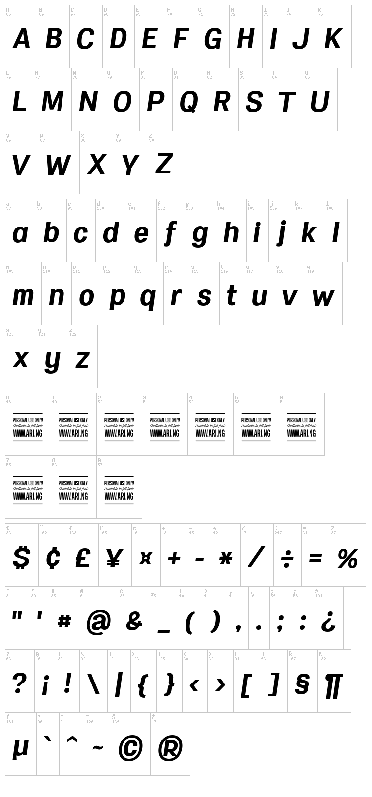 Specify font map