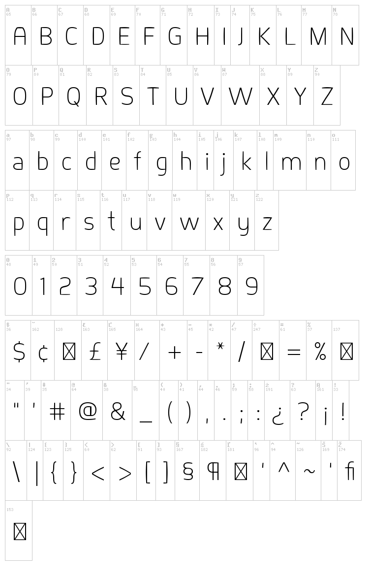 Springsteel Light font map