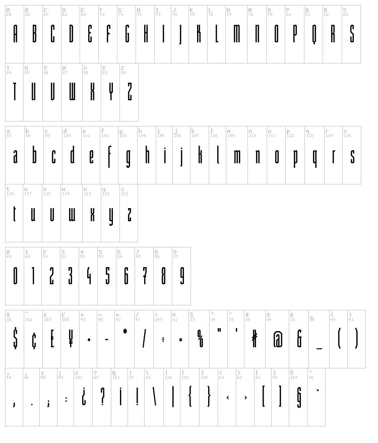 ST Moviehead font map