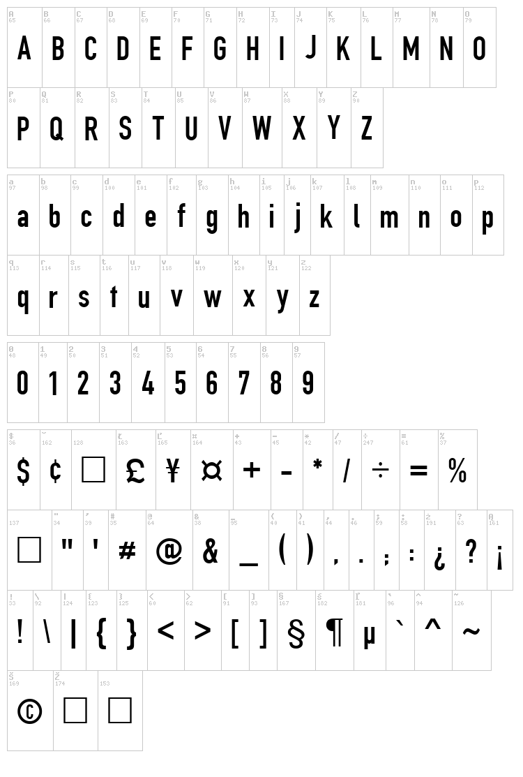 TGL 0-1451 Engschrift font map