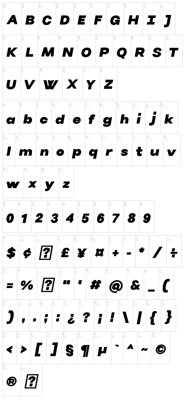 Villeray font map
