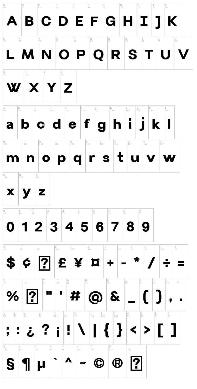 Villeray font map