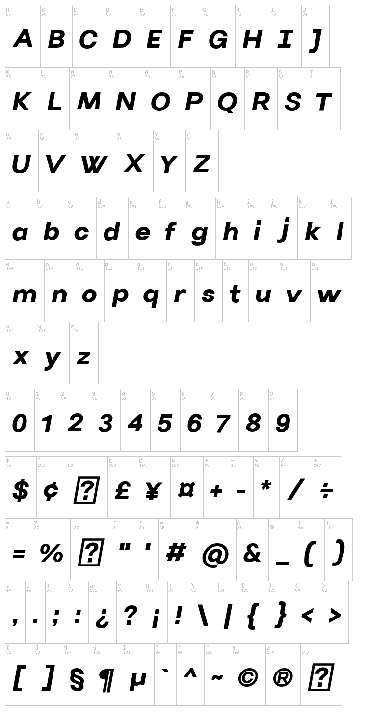 Villeray font map