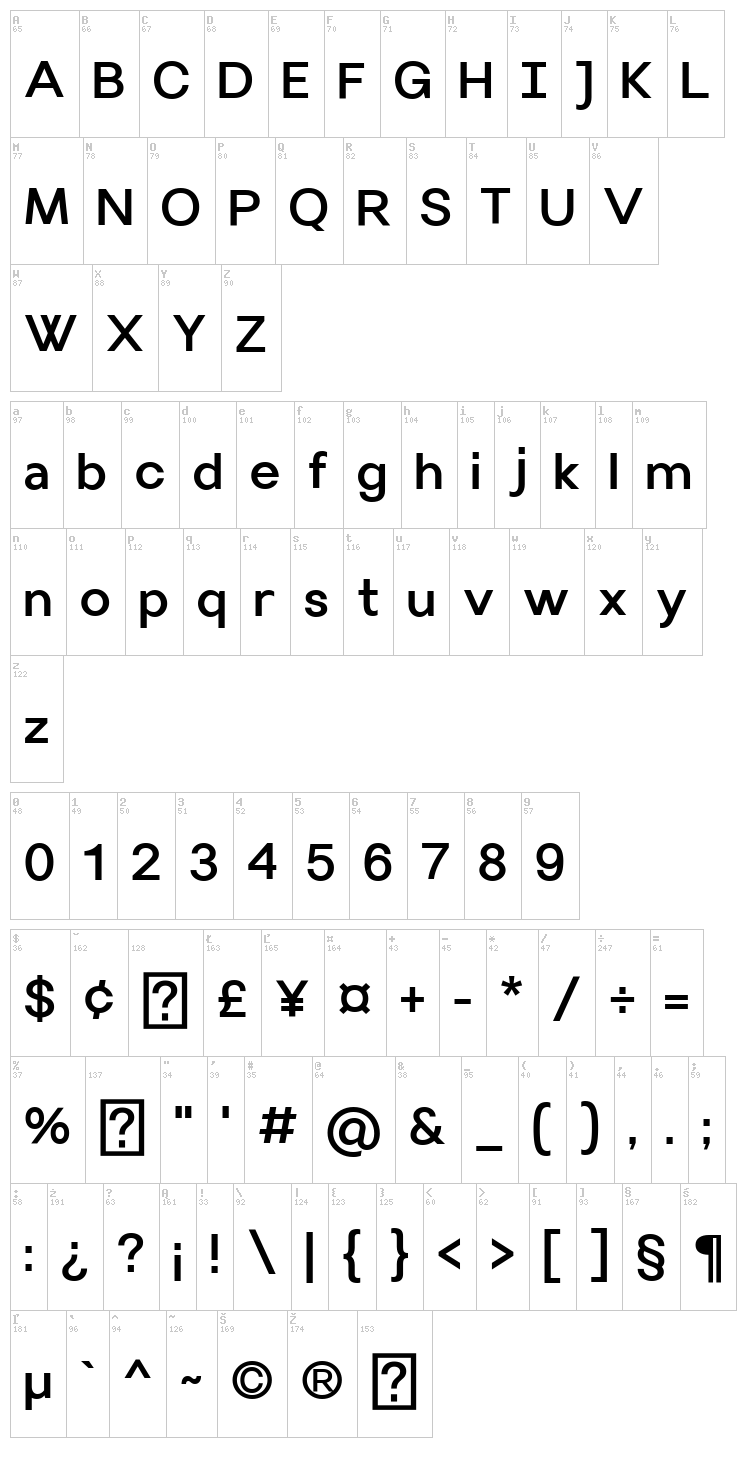 Villeray font map