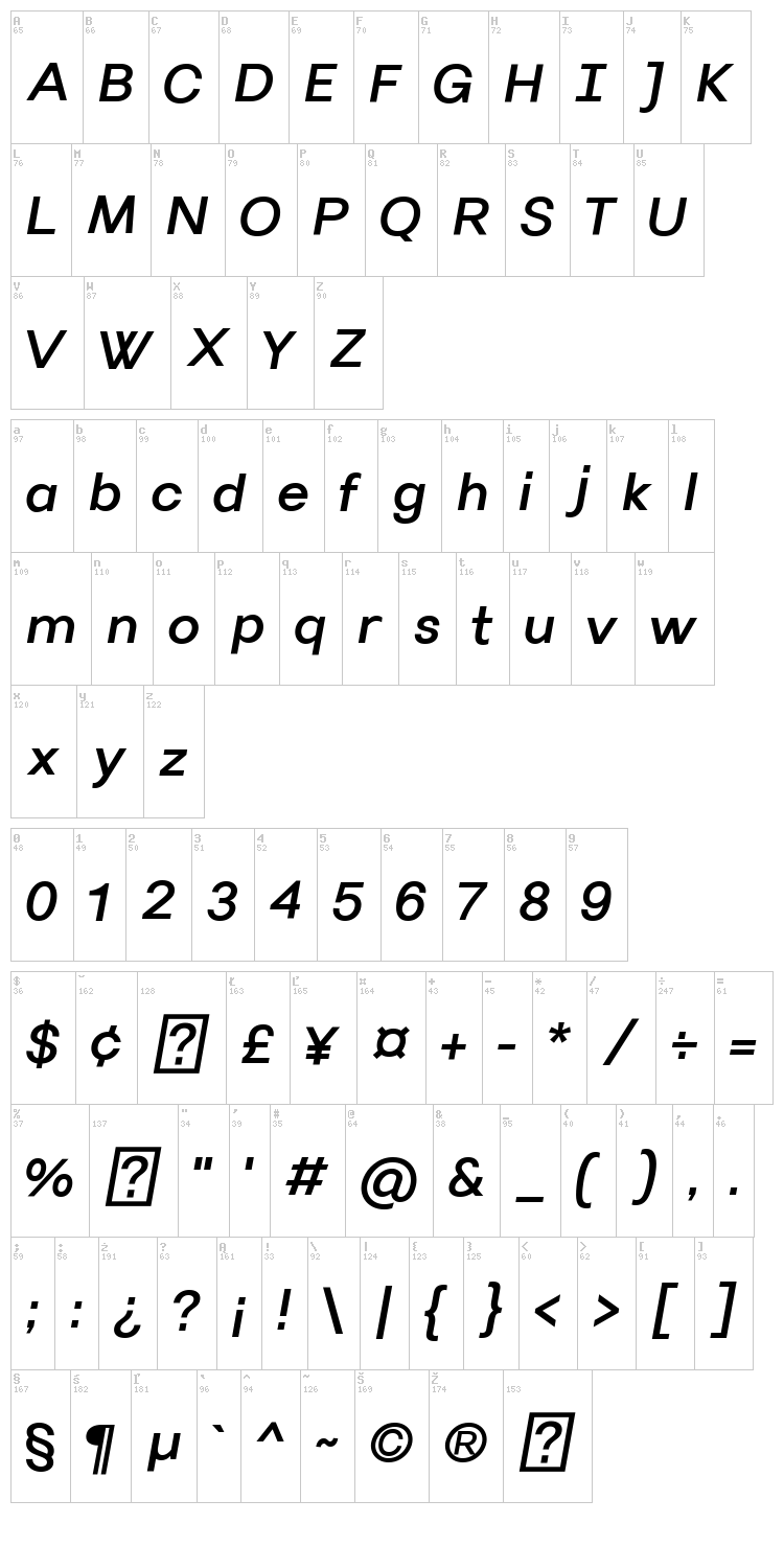 Villeray font map
