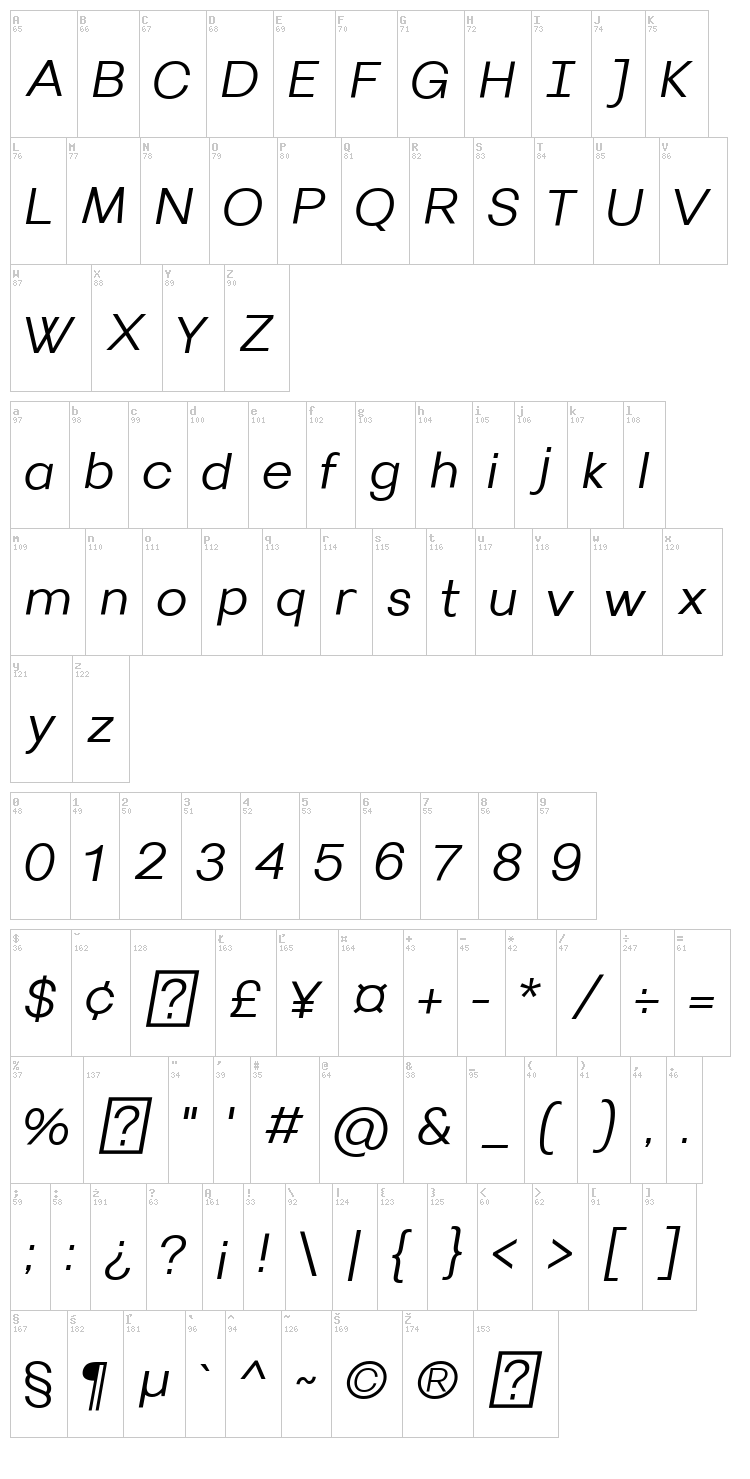Villeray font map