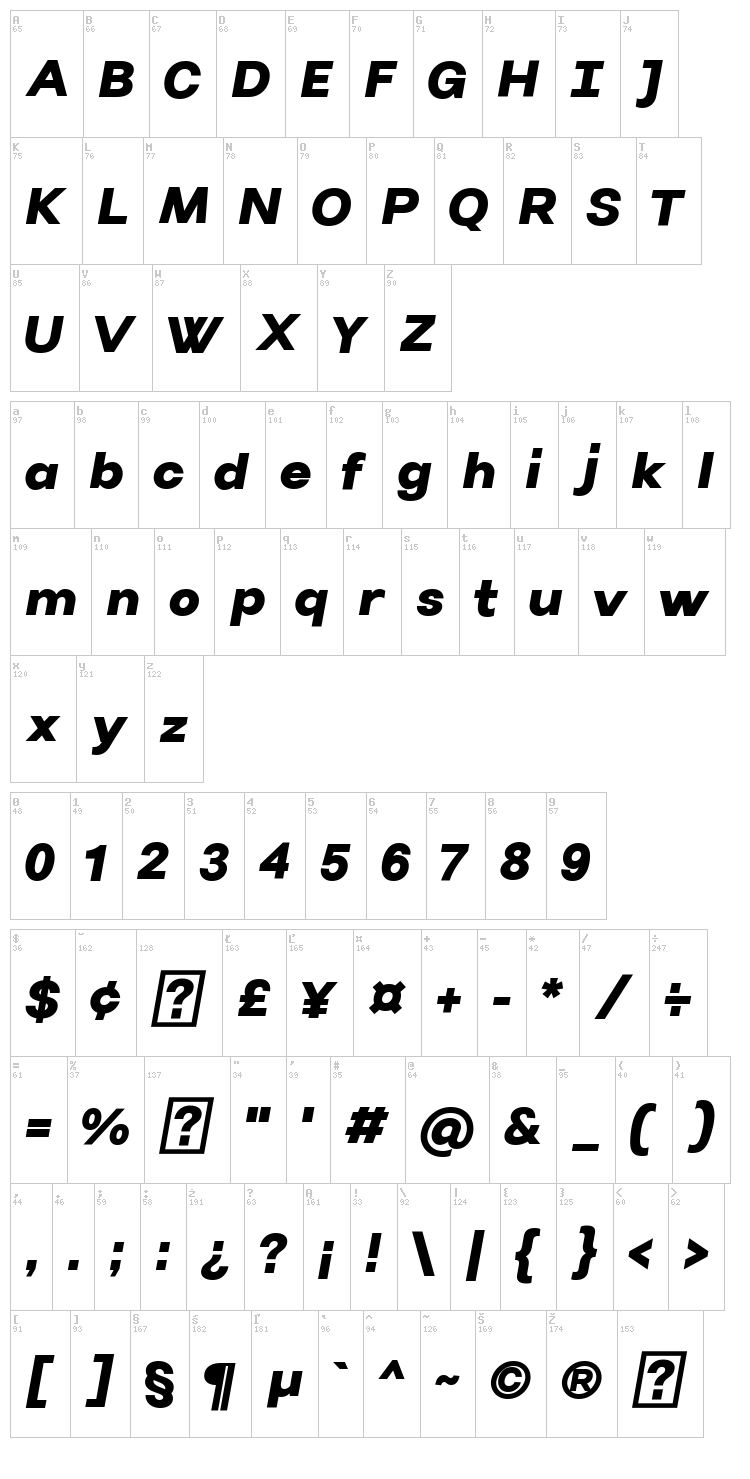 Villeray font map