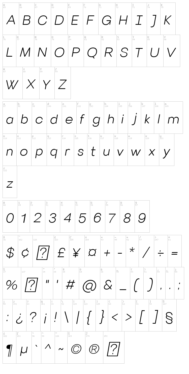 Villeray font map