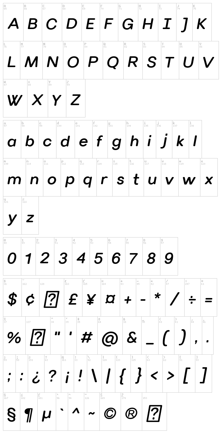 Villeray font map