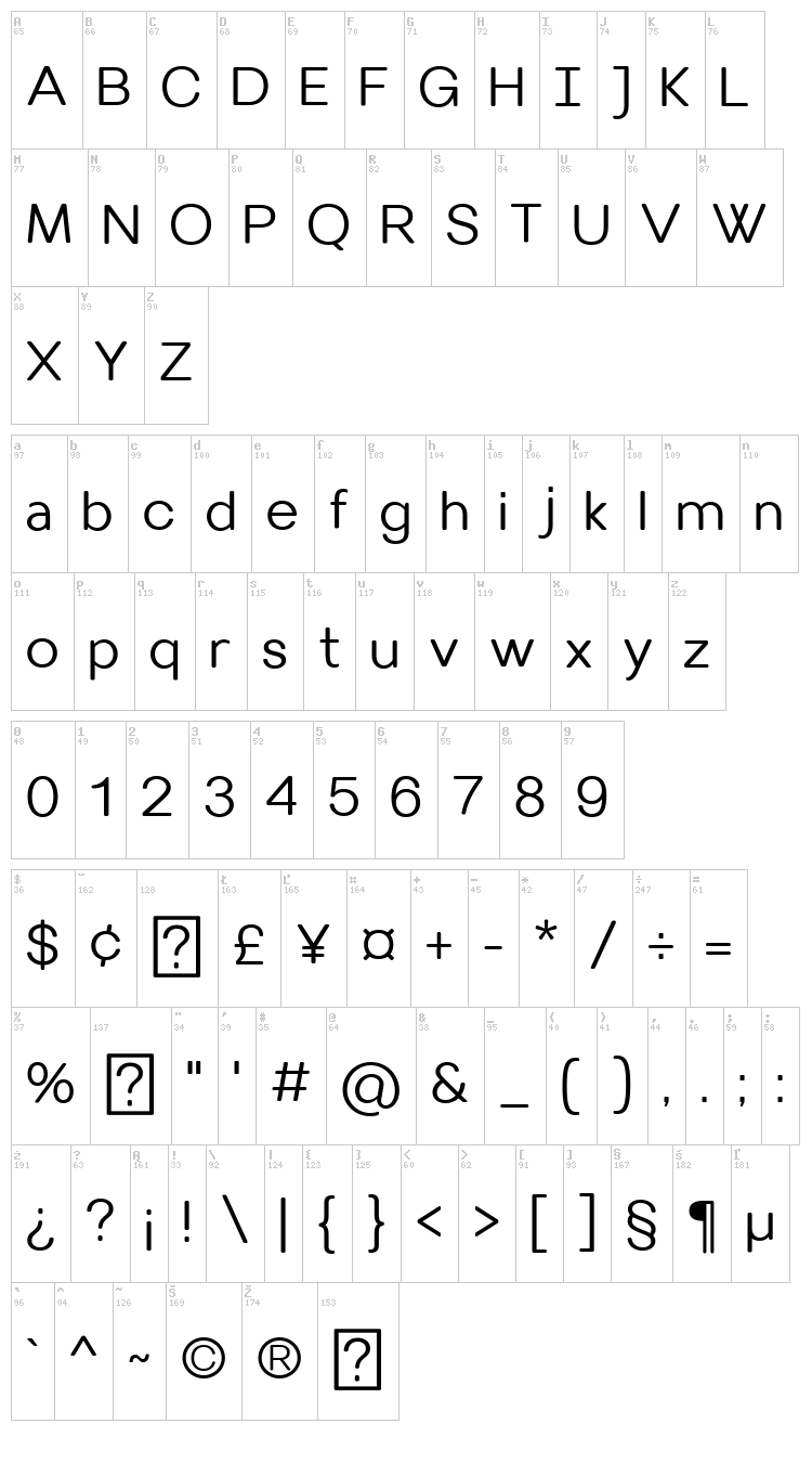 Villeray font map