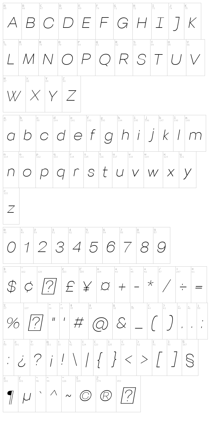 Villeray font map
