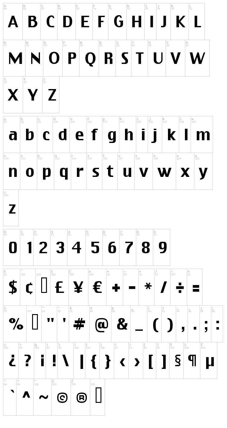 Virtue font map