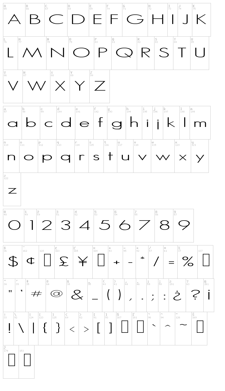 Zachary font map