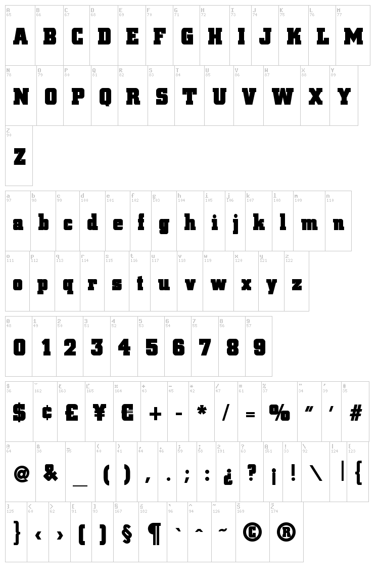 Blax Slab XXL font map