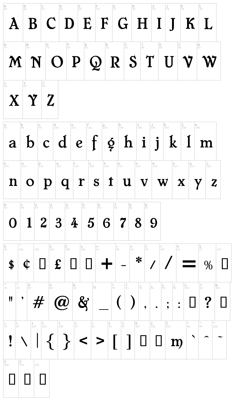 Cheboygan font map