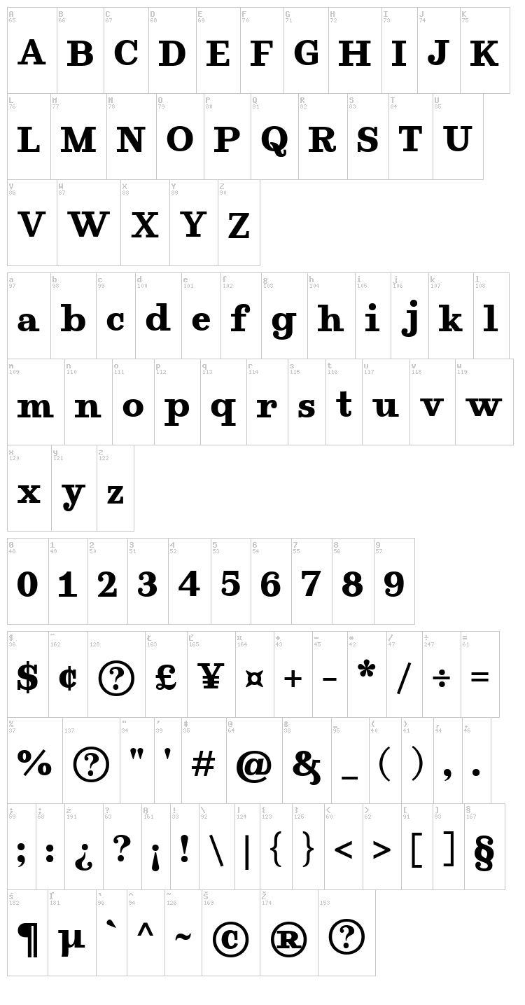 Ghostlight font map