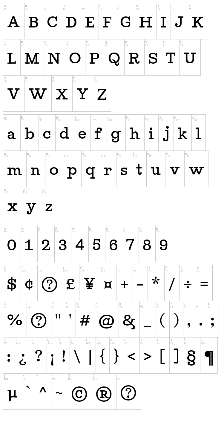 Ghostlight font map