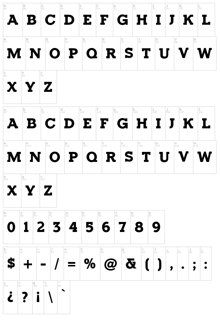 Horseback Slab font map