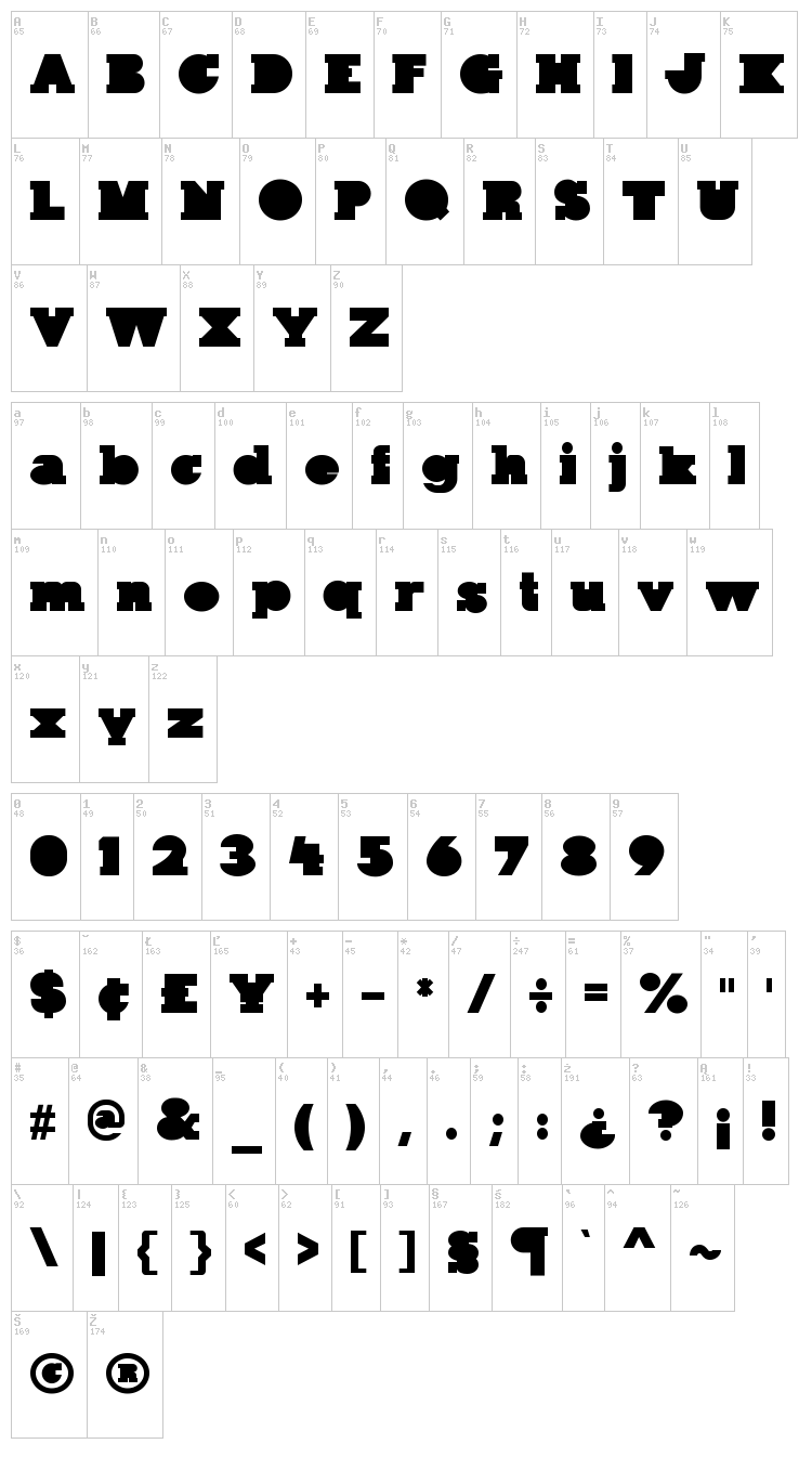Kaine Block font map