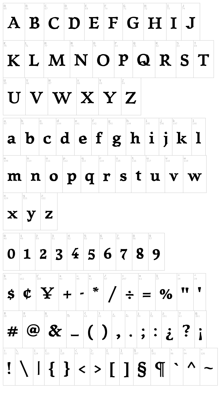Killam font map