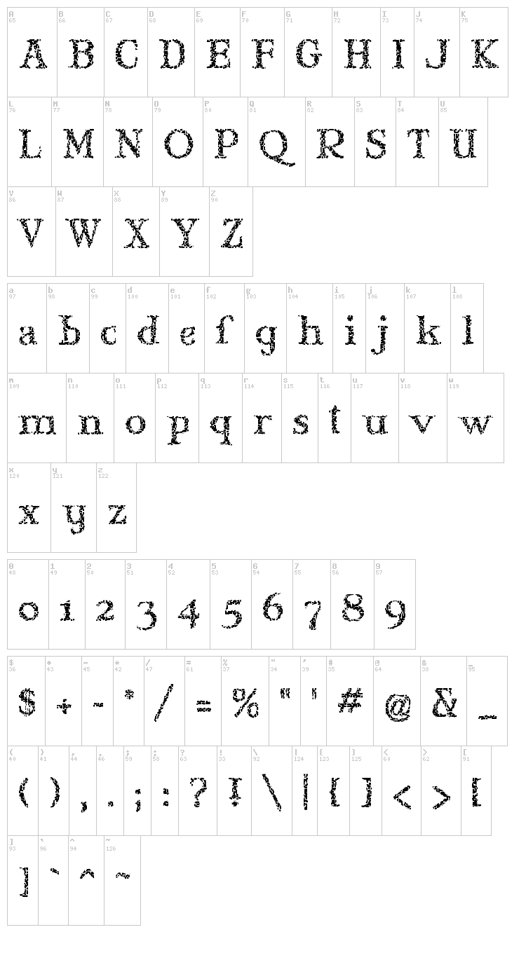 Mary Jane font map
