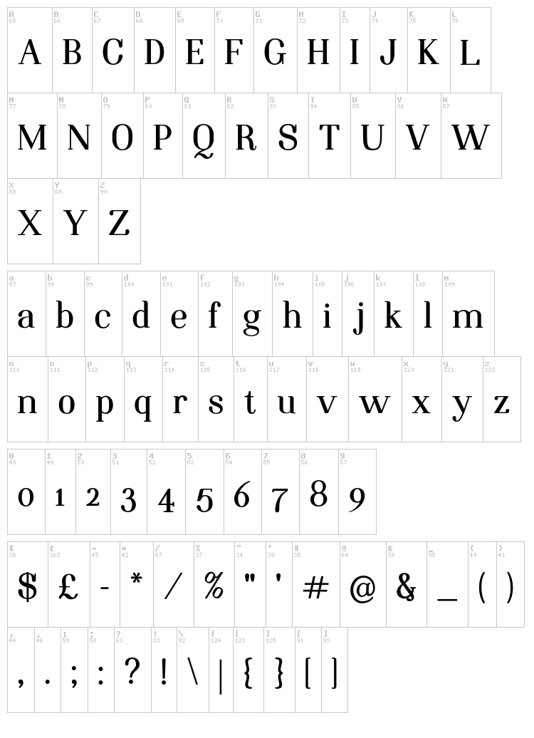 Night Still Comes font map