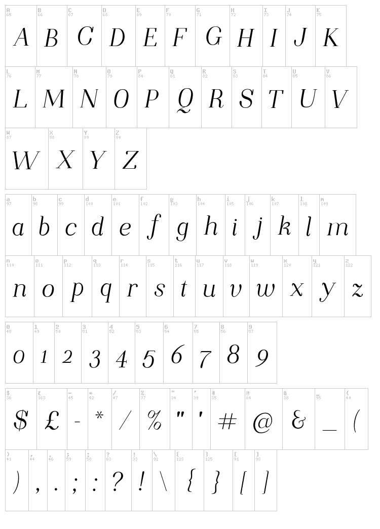 Night Still Comes font map
