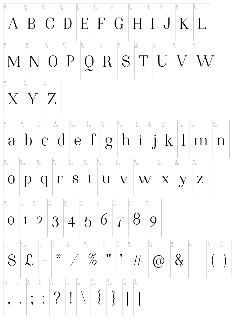Night Still Comes font map