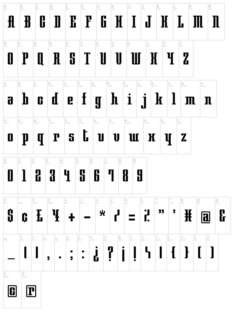 Night Train 315 font map